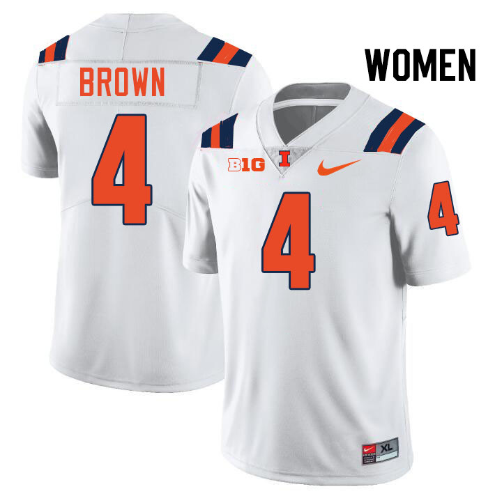 Women #4 Daniel Brown Illinois Fighting Illini College Football Jerseys Stitched-White